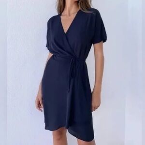 Aritzia Babaton Wallace Indigo Navy Blue Wrap Dress | Size S | Chiffon Like New